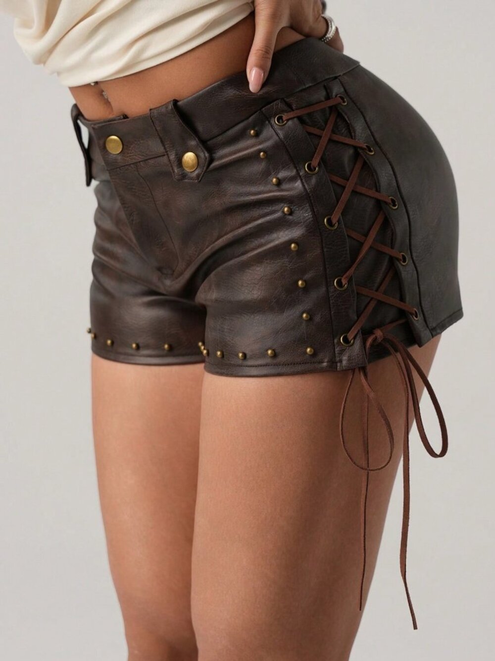 Brown Casual Women's Criss-Cross Tie-Up Shorts
